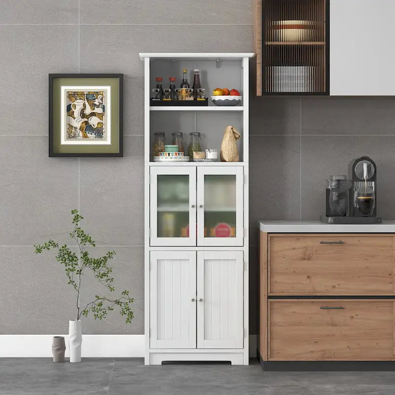 Tall Bathroom Storage Cabinet with Glass Doors