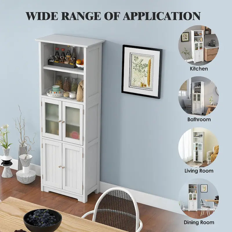 Tall Bathroom Storage Cabinet with Glass Doors