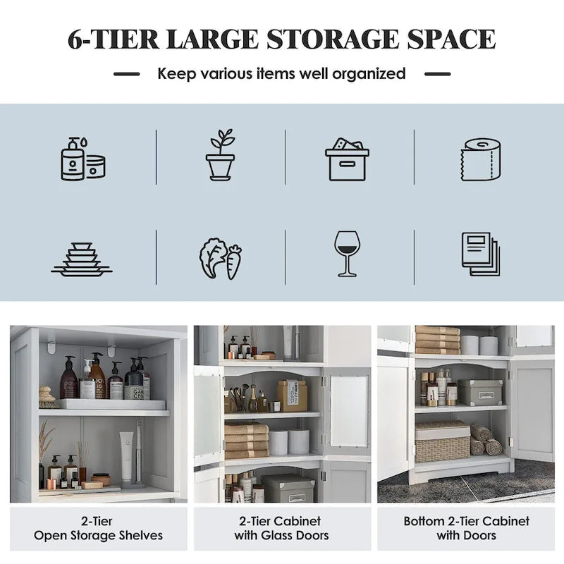 Tall Bathroom Storage Cabinet with Glass Doors