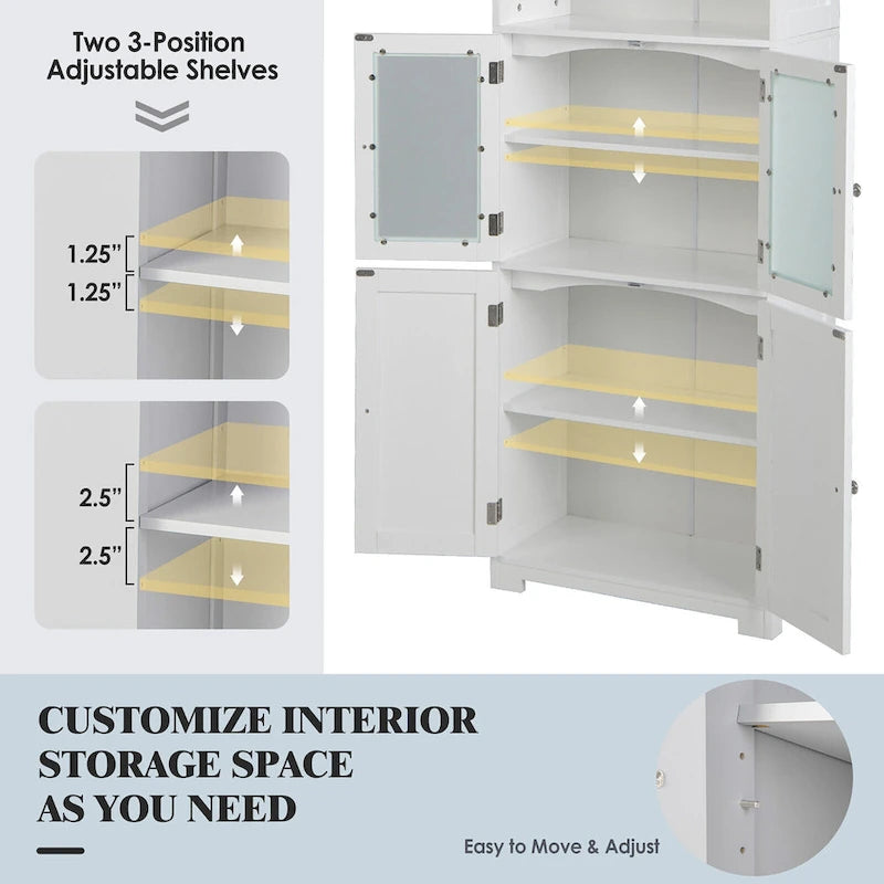 Tall Bathroom Storage Cabinet with Glass Doors