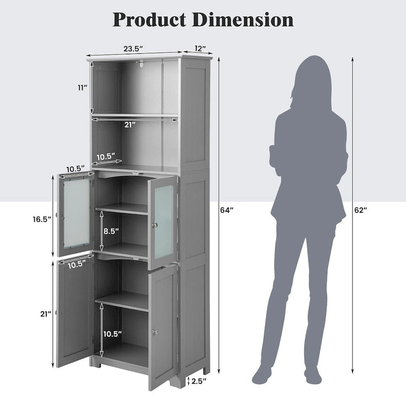 Tall Bathroom Storage Cabinet with Glass Doors