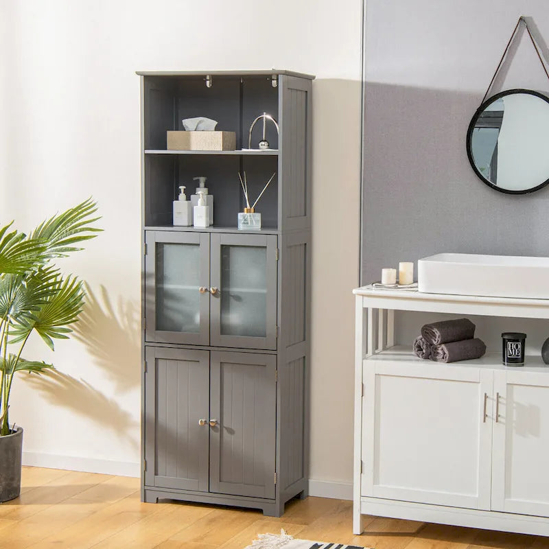 Tall Bathroom Storage Cabinet with Glass Doors