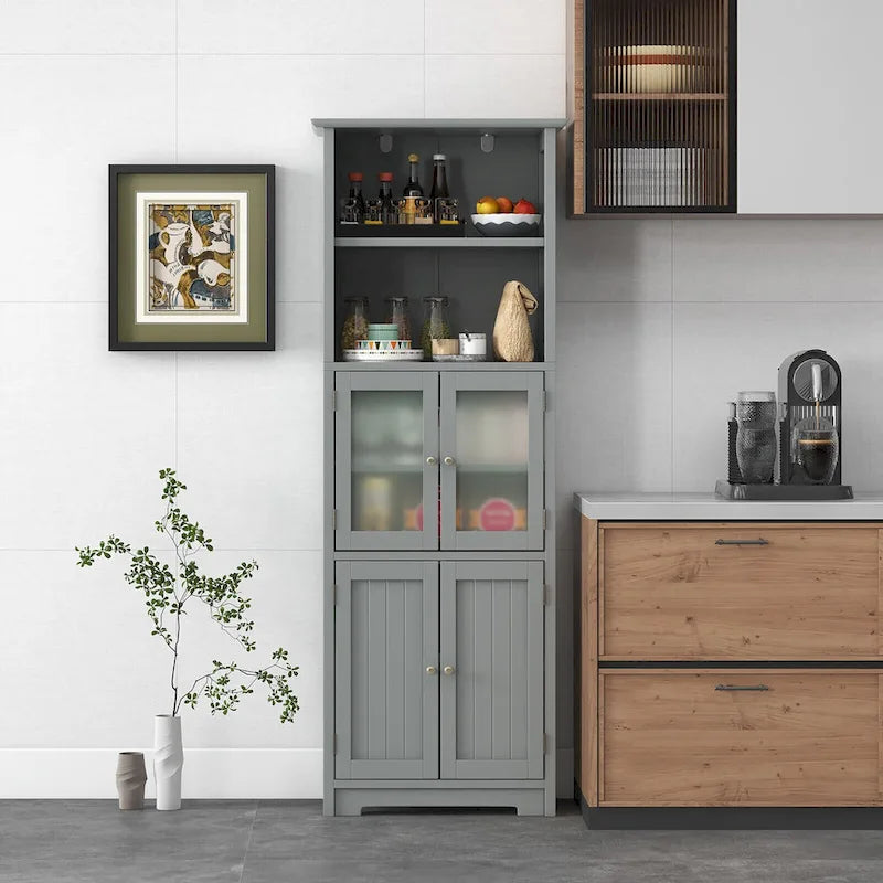 Tall Bathroom Storage Cabinet with Glass Doors