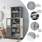 Tall Bathroom Storage Cabinet with Glass Doors