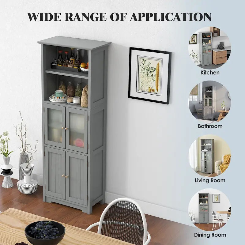 Tall Bathroom Storage Cabinet with Glass Doors