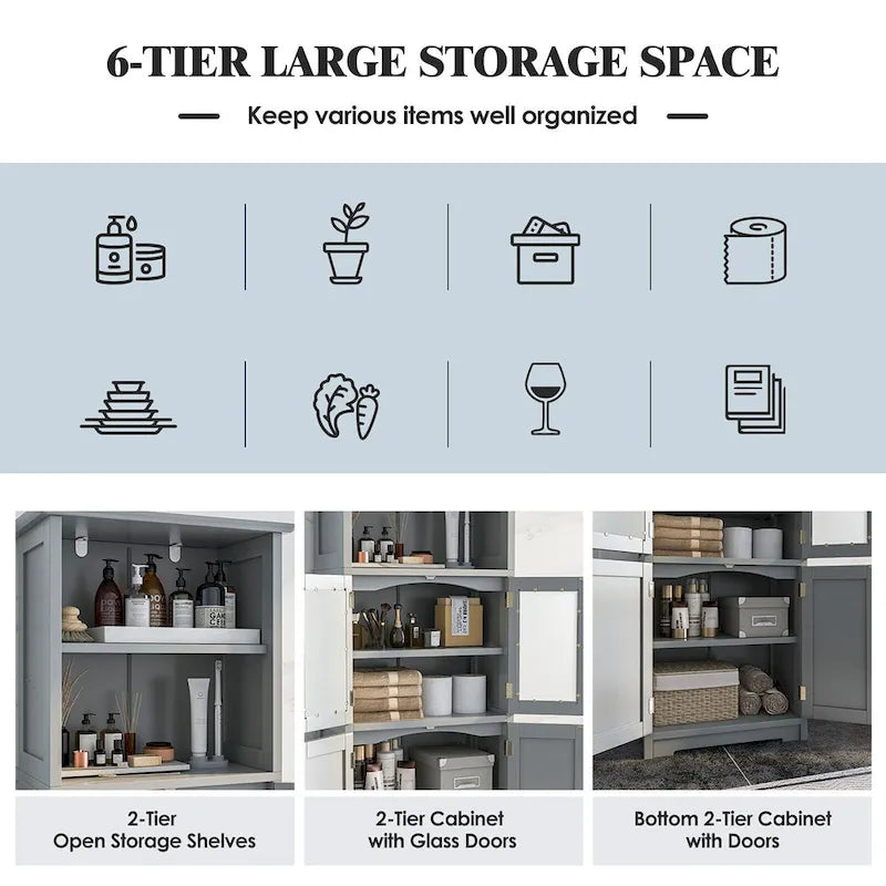 Tall Bathroom Storage Cabinet with Glass Doors
