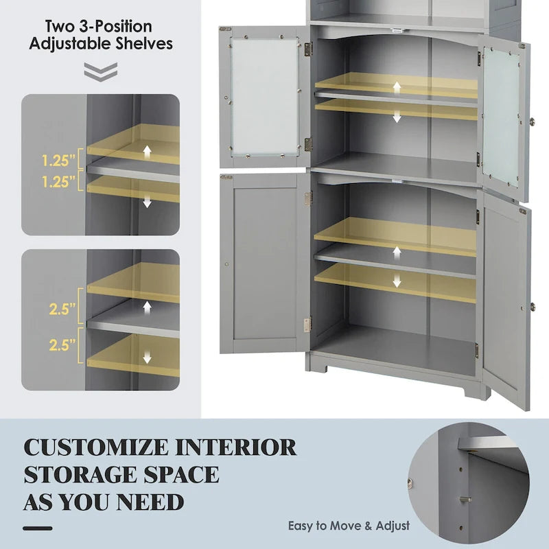 Tall Bathroom Storage Cabinet with Glass Doors