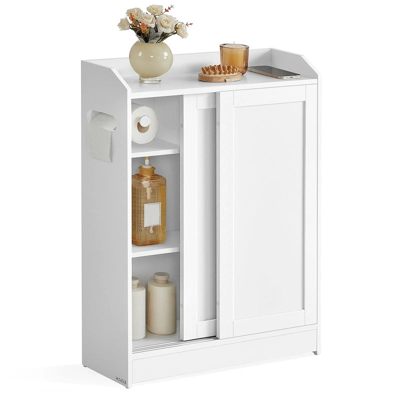 Bathroom Storage Cabinet with Sliding Doors and Adjustable Shelves - 23.6L x 7.9W x 31.5H