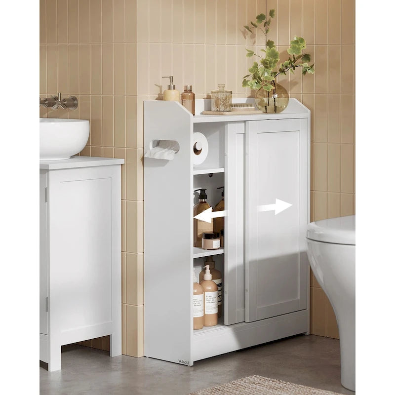 Bathroom Storage Cabinet with Sliding Doors and Adjustable Shelves - 23.6L x 7.9W x 31.5H