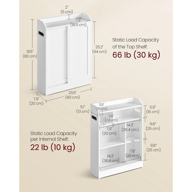 Bathroom Storage Cabinet with Sliding Doors and Adjustable Shelves - 23.6L x 7.9W x 31.5H