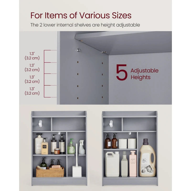 Bathroom Storage Cabinet with Sliding Doors and Adjustable Shelves - 23.6L x 7.9W x 31.5H