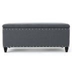 Storage Ottoman Bench with Nailhead Trim, Dark Gray Fabric, 42 Inch