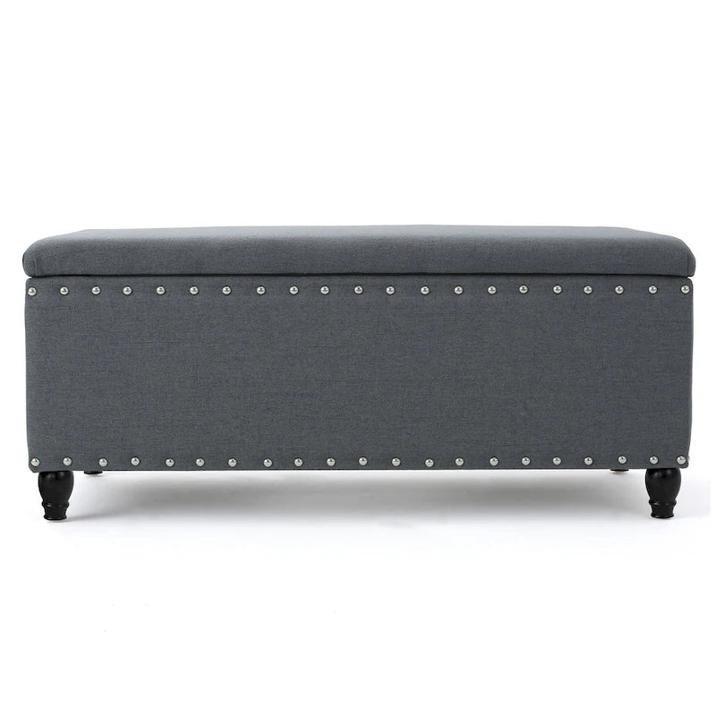 Storage Ottoman Bench with Nailhead Trim, Dark Gray Fabric, 42 Inch