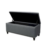 Storage Ottoman Bench with Nailhead Trim, Dark Gray Fabric, 42 Inch