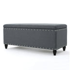 Storage Ottoman Bench with Nailhead Trim, Dark Gray Fabric, 42 Inch