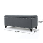Storage Ottoman Bench with Nailhead Trim, Dark Gray Fabric, 42 Inch