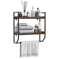 Wall Mounted Bathroom Shelf, Industrial 2-Tier Storage Rack with Towel Bar