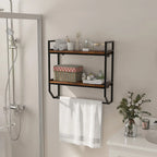 Wall Mounted Bathroom Shelf, Industrial 2-Tier Storage Rack with Towel Bar
