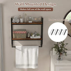 Wall Mounted Bathroom Shelf, Industrial 2-Tier Storage Rack with Towel Bar