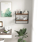 Wall Mounted Bathroom Shelf, Industrial 2-Tier Storage Rack with Towel Bar