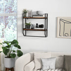 Wall Mounted Bathroom Shelf, Industrial 2-Tier Storage Rack with Towel Bar