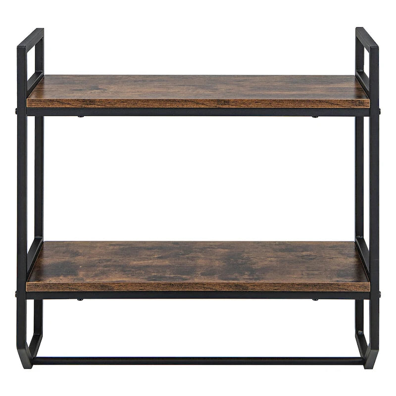 Wall Mounted Bathroom Shelf, Industrial 2-Tier Storage Rack with Towel Bar