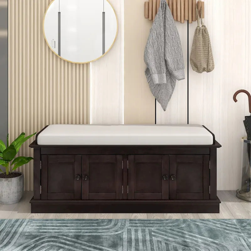Storage Bench with 4 Doors and Adjustable Shelves