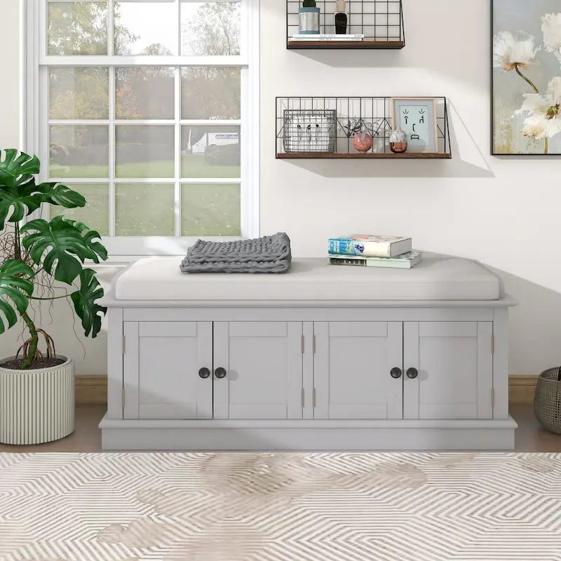 Storage Bench with 4 Doors and Adjustable Shelves
