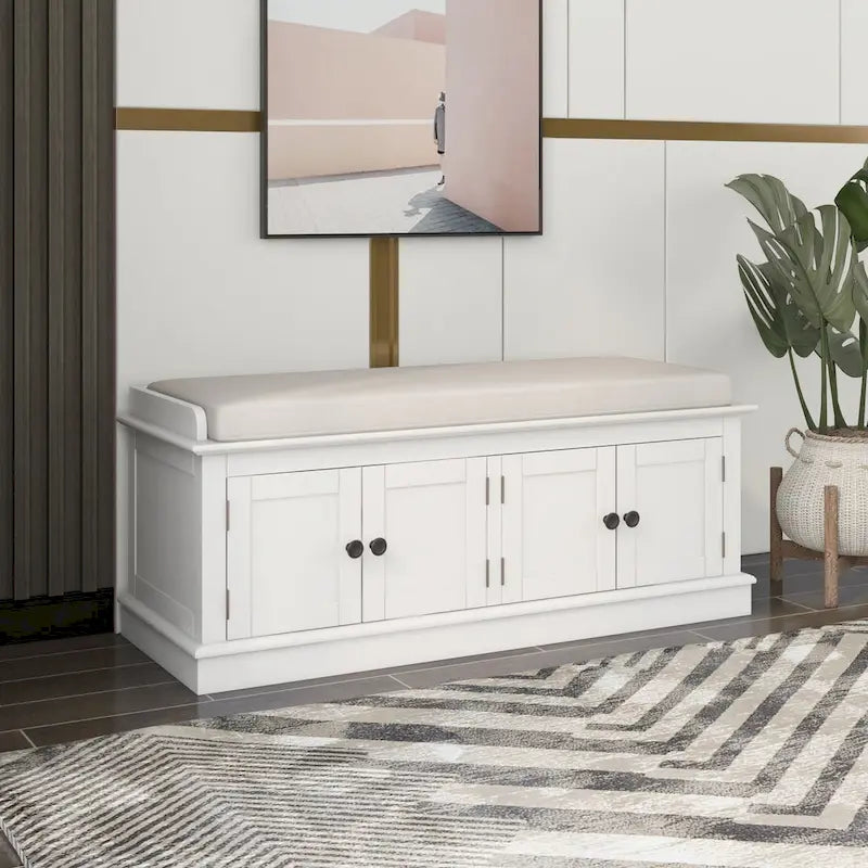Storage Bench with 4 Doors and Adjustable Shelves