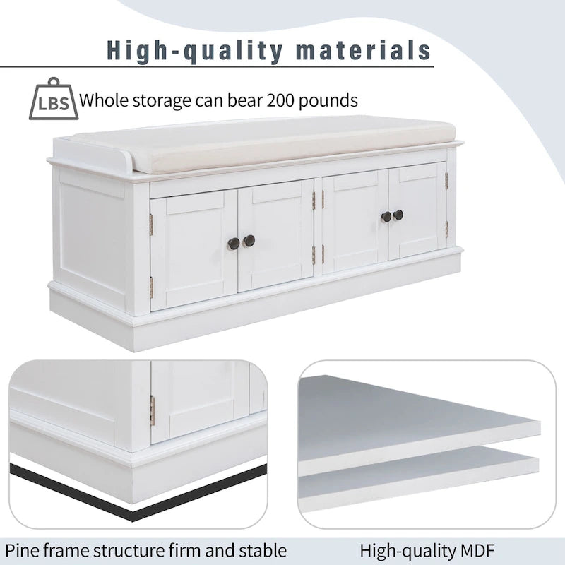 Storage Bench with 4 Doors and Adjustable Shelves