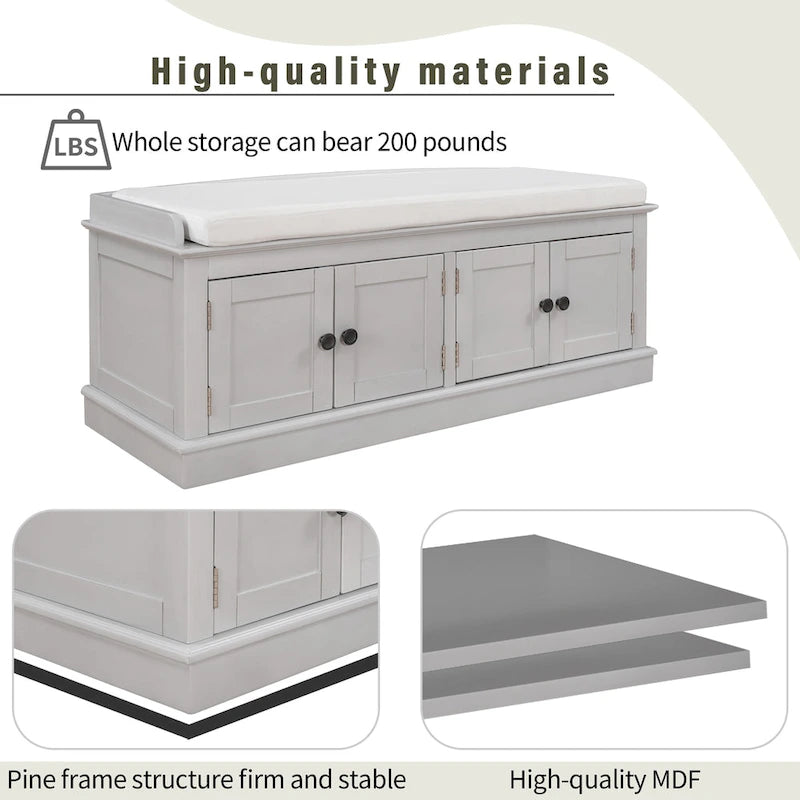 Storage Bench with 4 Doors and Adjustable Shelves