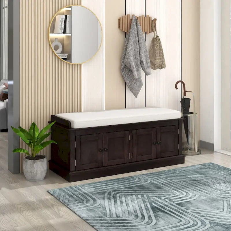 Storage Bench with 4 Doors and Adjustable Shelves