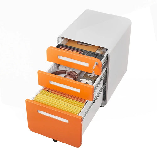3-Drawer Mobile Filing Cabinet with Lock and Casters