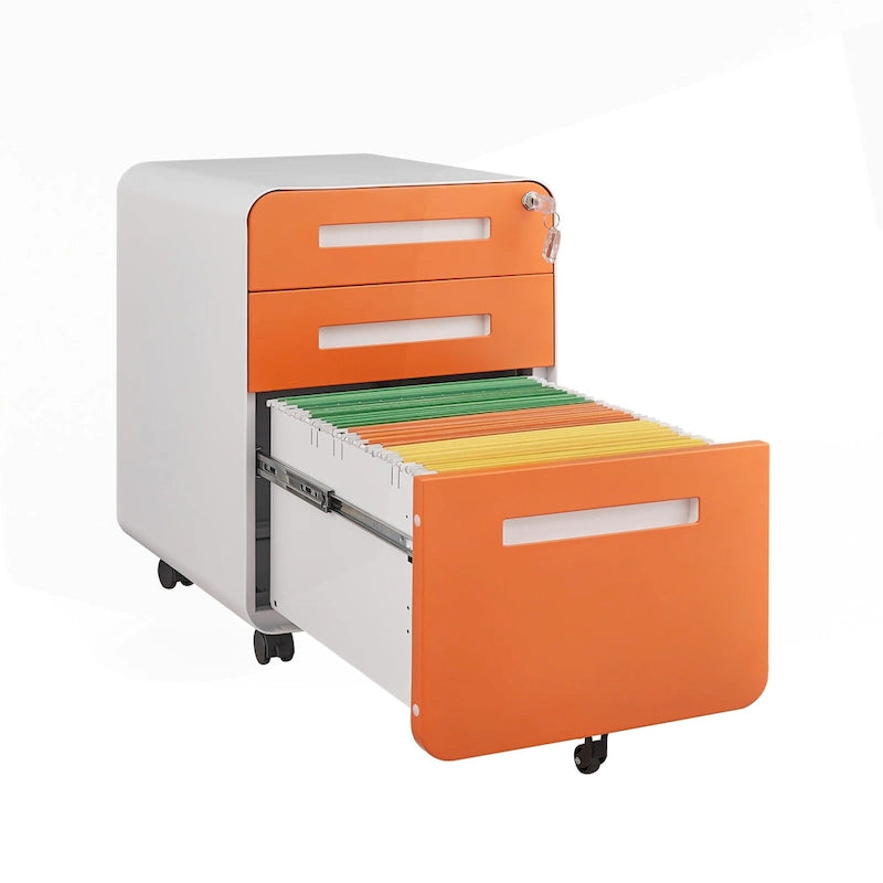 3-Drawer Mobile Filing Cabinet with Lock and Casters