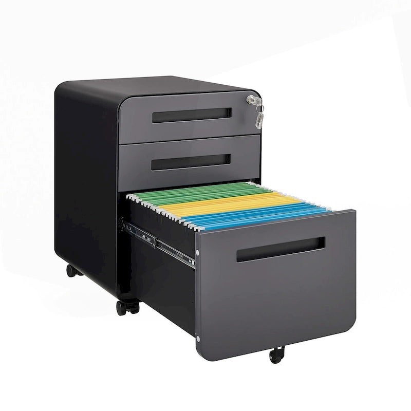 3-Drawer Mobile Filing Cabinet with Lock and Casters