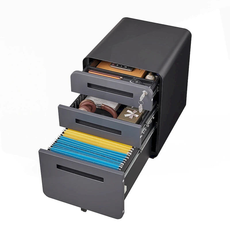3-Drawer Mobile Filing Cabinet with Lock and Casters