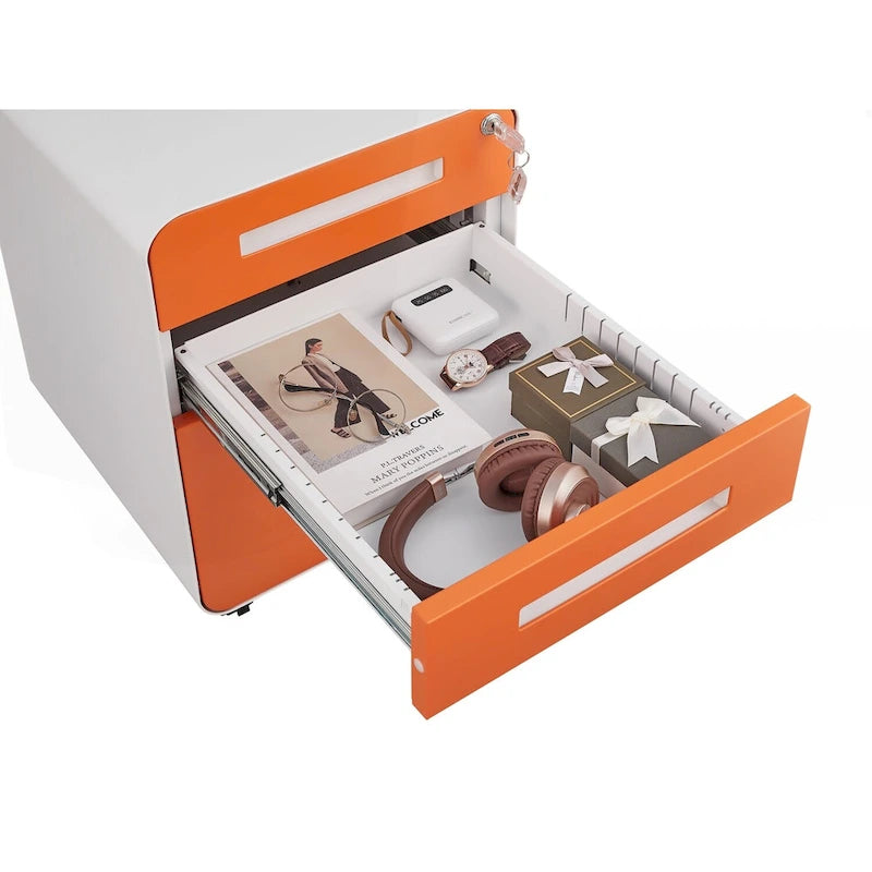 3-Drawer Mobile Filing Cabinet with Lock and Casters
