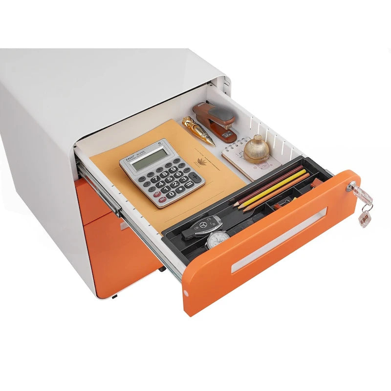 3-Drawer Mobile Filing Cabinet with Lock and Casters