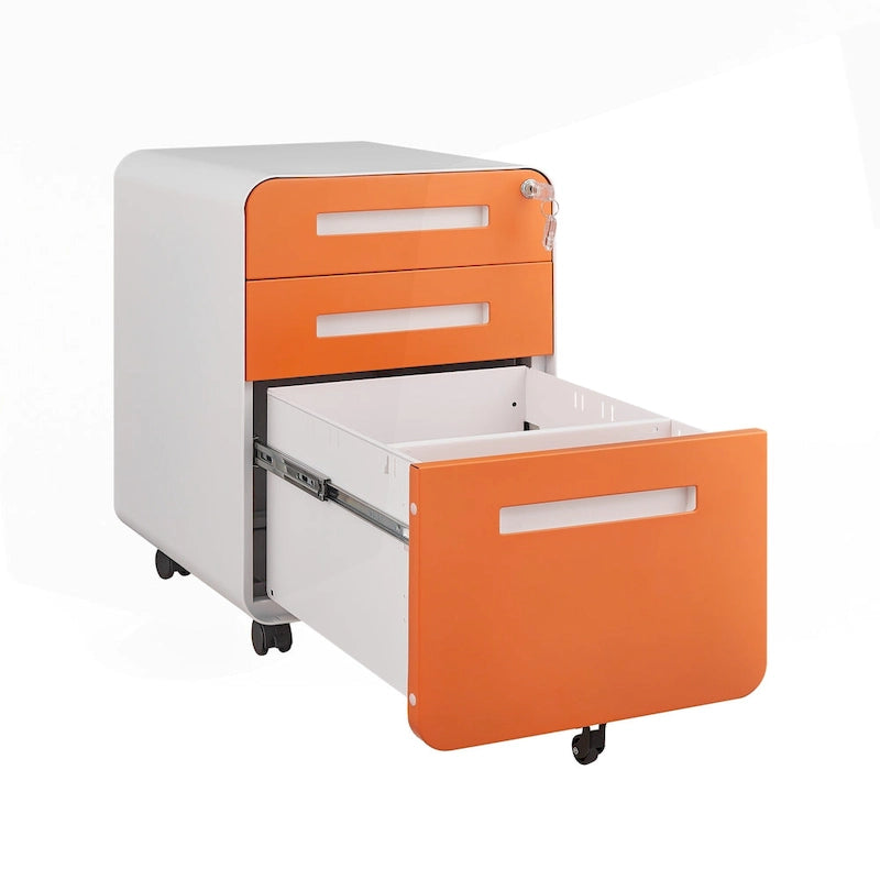3-Drawer Mobile Filing Cabinet with Lock and Casters