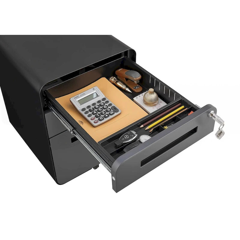 3-Drawer Mobile Filing Cabinet with Lock and Casters