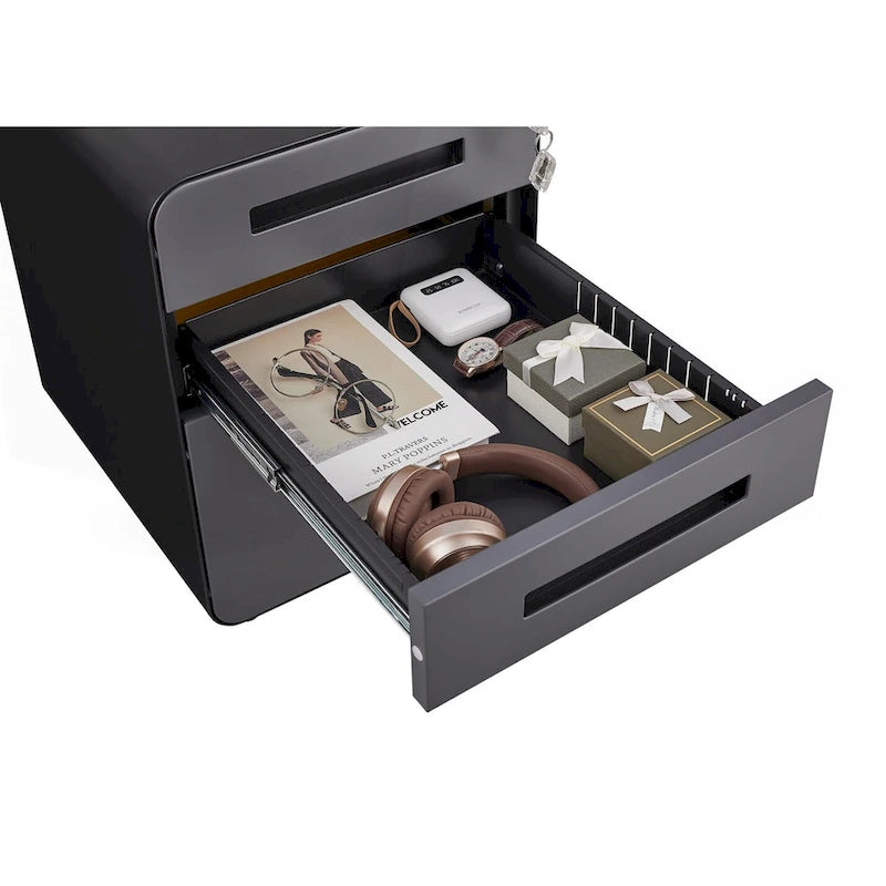 3-Drawer Mobile Filing Cabinet with Lock and Casters