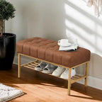 Upholstered Storage Bench with Shoe Shelf