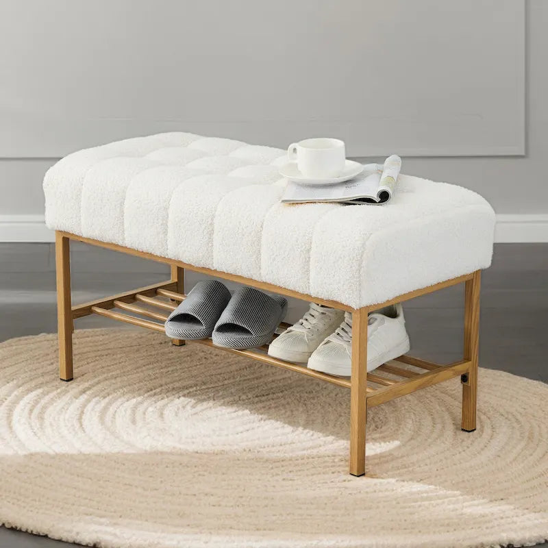 Upholstered Storage Bench with Shoe Shelf