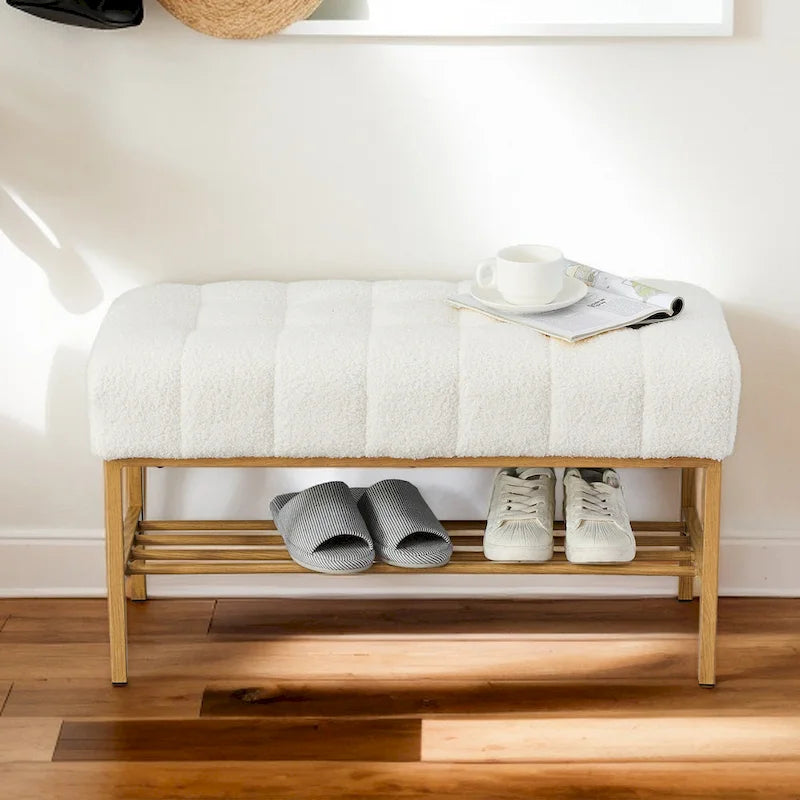 Upholstered Storage Bench with Shoe Shelf