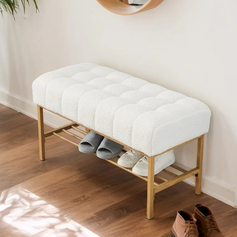 Upholstered Storage Bench with Shoe Shelf