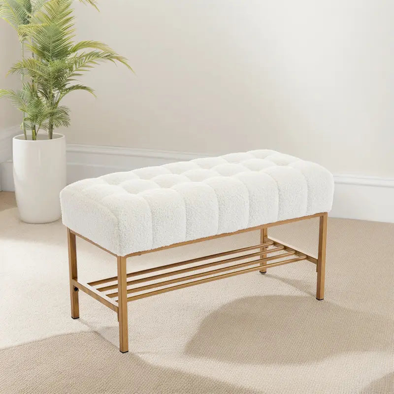 Upholstered Storage Bench with Shoe Shelf