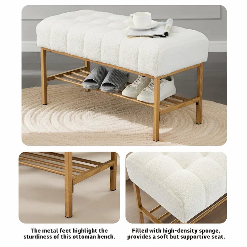 Upholstered Storage Bench with Shoe Shelf