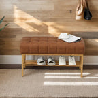 Upholstered Storage Bench with Shoe Shelf