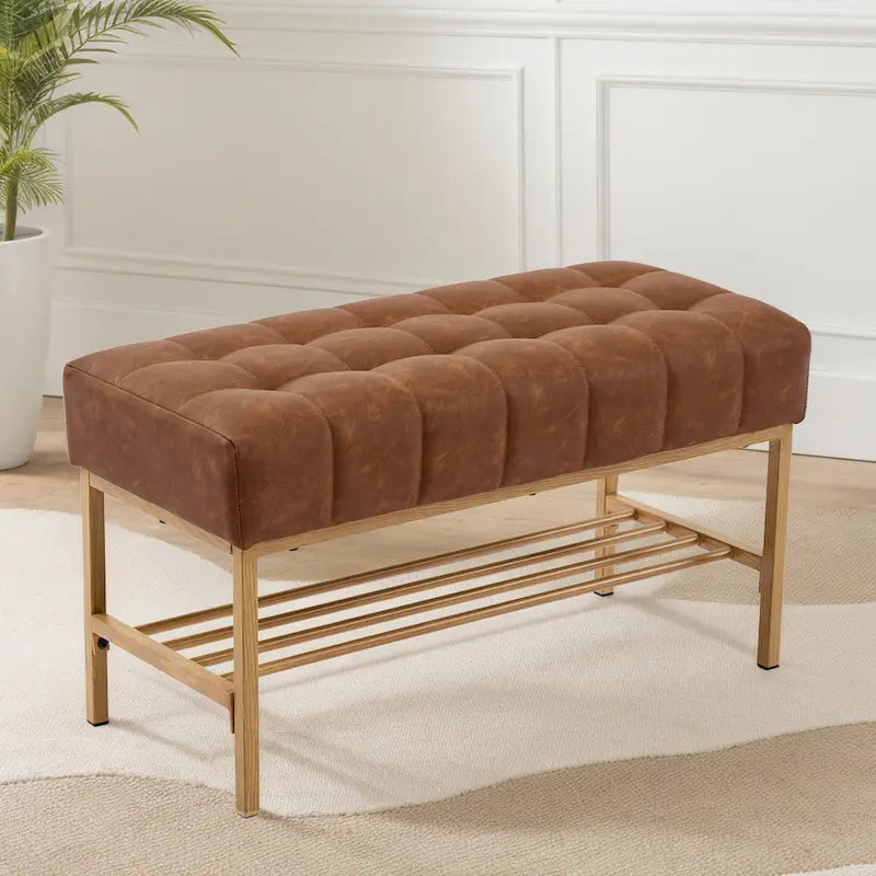 Upholstered Storage Bench with Shoe Shelf