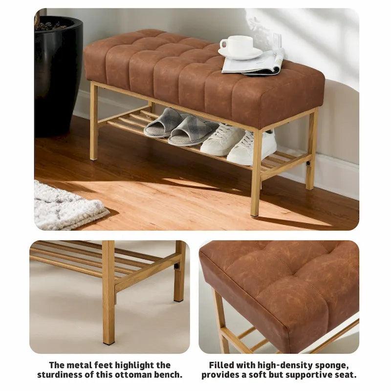 Upholstered Storage Bench with Shoe Shelf